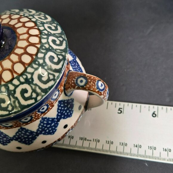 Polish Pottery UNIKAT Creamer Pitcher & Sugar Bowl Set w Lid Handmade Geometric - Picture 9 of 11